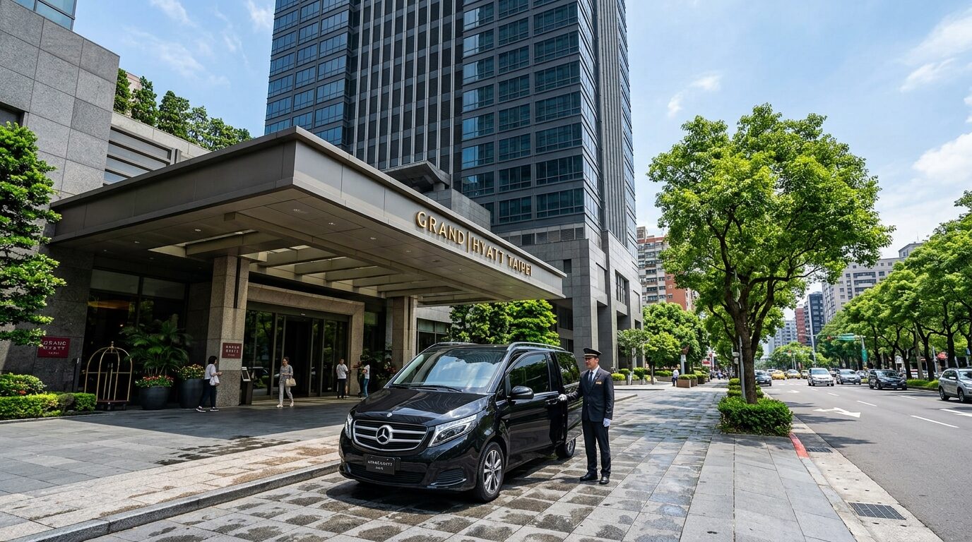 台北君悅酒店松壽路正門迎賓迴車道與包車接送場景