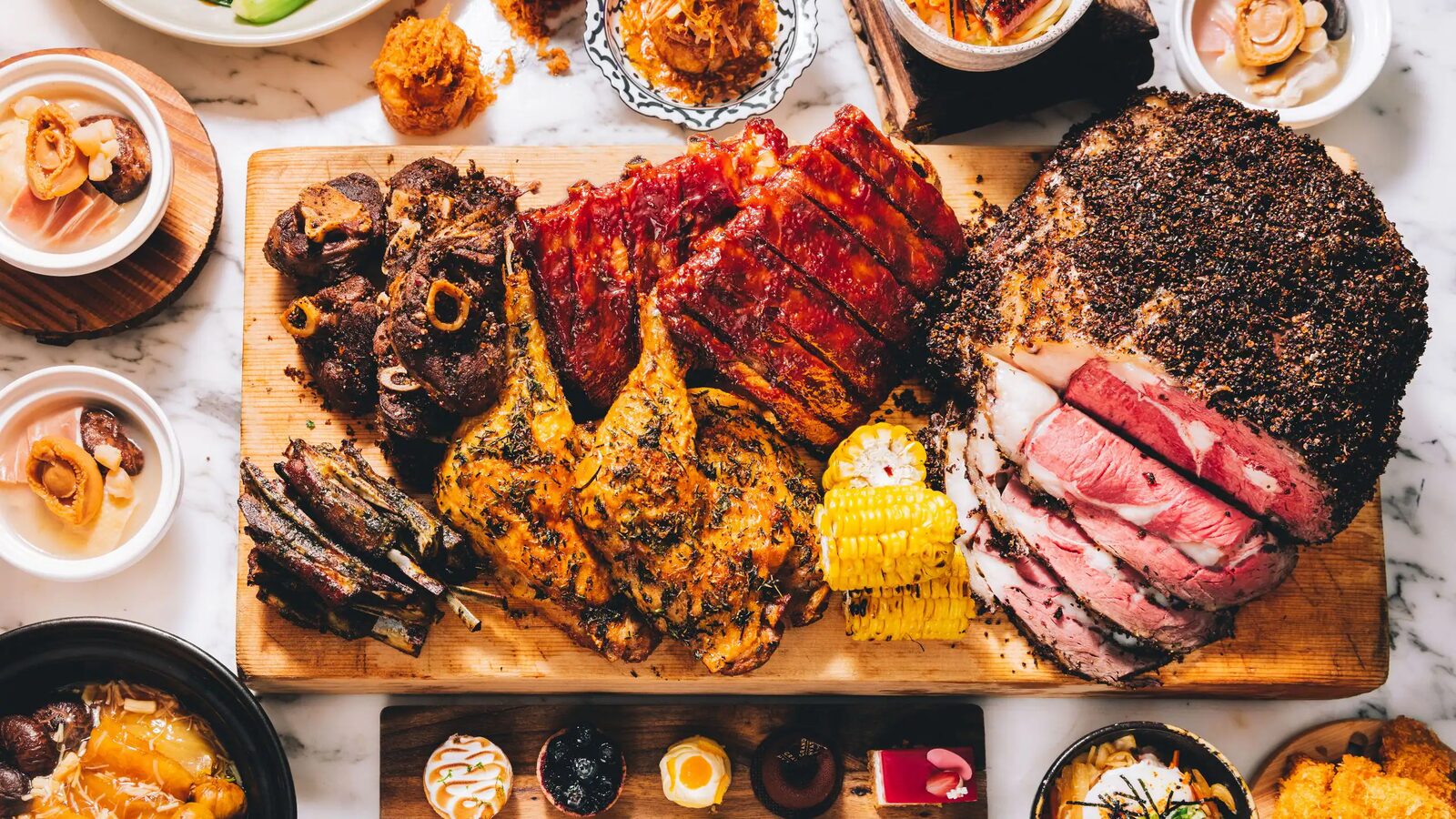Signature dishes at Café: roast ribeye, pork ribs and roast chicken