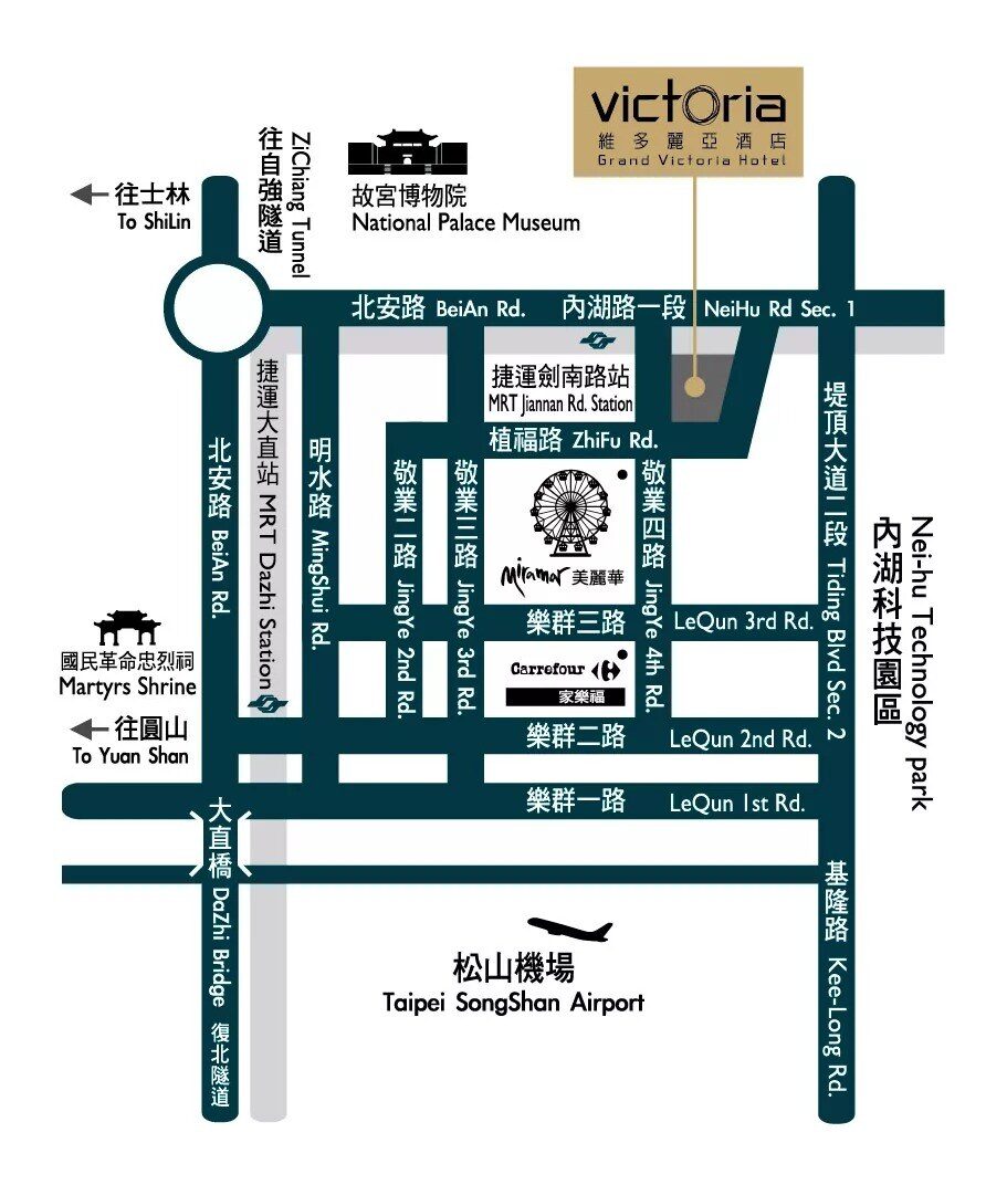 維多麗亞酒店周邊道路與捷運站位置圖