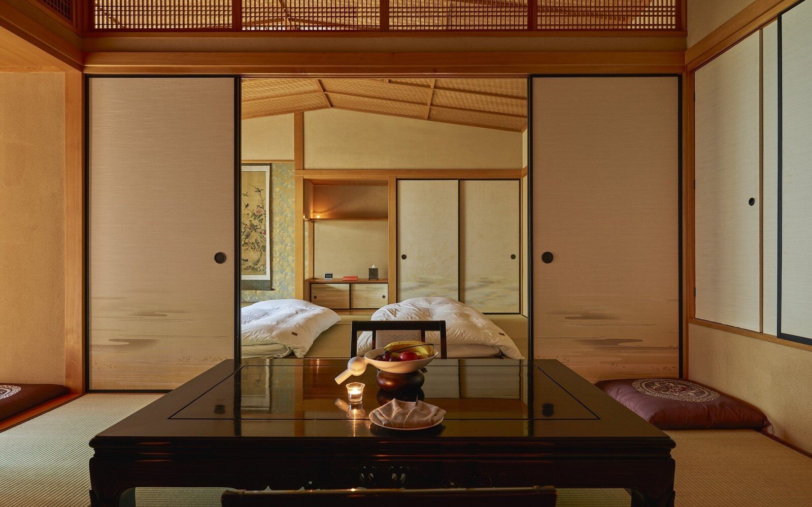 Tatami, a low table and sliding doors in a Japanese-style room
